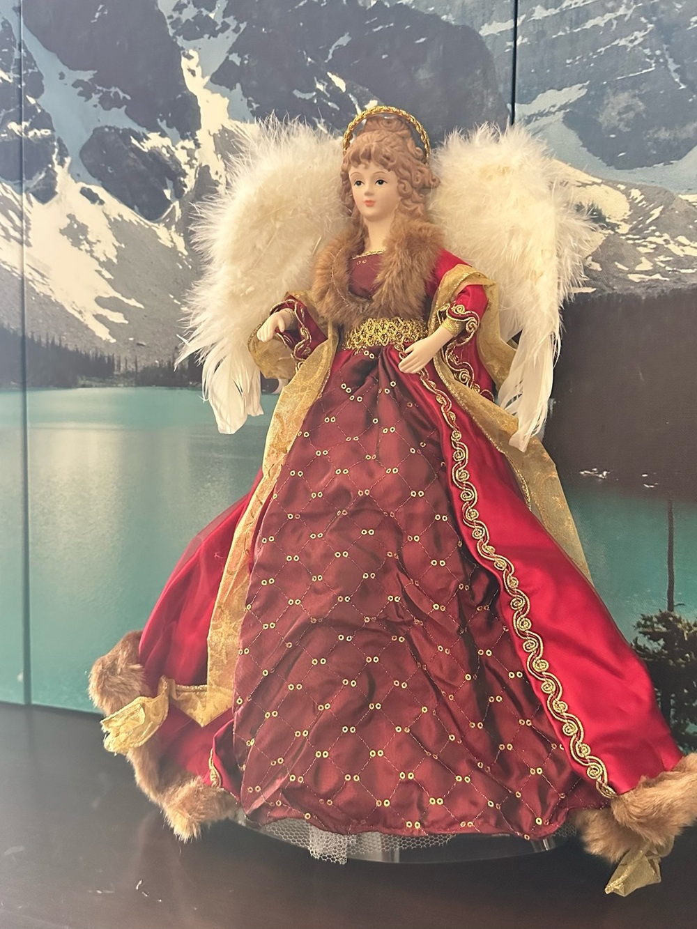 Angel Tree Topper in Red and Gold